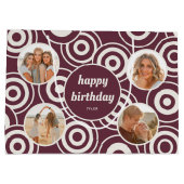 Verjaardag Fotocollage Retro cirkels Bourgogne Groot Cadeauzakje (Achterkant)