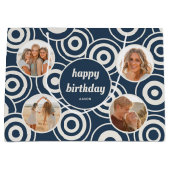 Verjaardag Fotocollage Retro Cirkels Donkerblauw Groot Cadeauzakje (Voorkant)