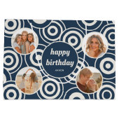 Verjaardag Fotocollage Retro Cirkels Donkerblauw Groot Cadeauzakje (Achterkant)