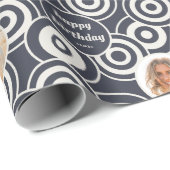 Verjaardag Fotocollage Retro Cirkels Donkergrijs Cadeaupapier (Rol Hoek)