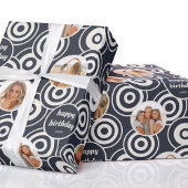 Verjaardag Fotocollage Retro Cirkels Donkergrijs Cadeaupapier