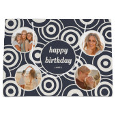 Verjaardag Fotocollage Retro Cirkels Donkergrijs Groot Cadeauzakje (Voorkant)