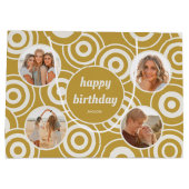 Verjaardag Fotocollage Retro Cirkels Geel Groot Cadeauzakje (Achterkant)