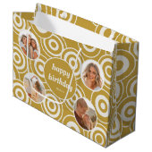 Verjaardag Fotocollage Retro Cirkels Geel Groot Cadeauzakje (Voorkant Gekanteld)
