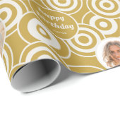 Verjaardag Fotocollage Retro Cirkels Mosterd Cadeaupapier (Rol Hoek)