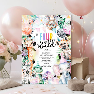 VERJAARDAG FOUR Ever Wild Pastel Safari 4 jaar Kaart