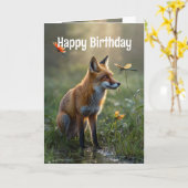 Verjaardag Fox Animal Natuur Wildlife Art Kaart (Gele Bloem)