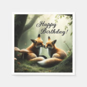 Verjaardag Fox Cuddle in Misty Forest Servet (Voorkant)