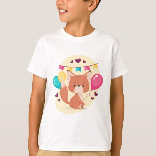 Verjaardag Fox Schattigee Party Ballonnen T-shirt (Voorkant)