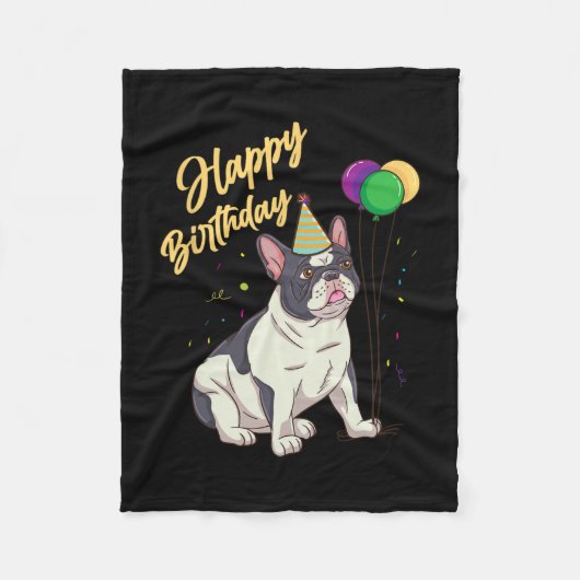 Verjaardag Franse Bulldog Fleece Deken (Voorkant)