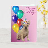 Verjaardag Franse Bulldog Kaart (Gele Bloem)