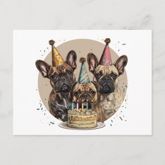 Verjaardag Franse Bulldog Party Hats Briefkaart (Voorkant)