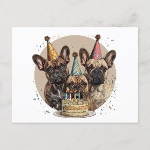 Verjaardag Franse Bulldog Partyhoeden Briefkaart