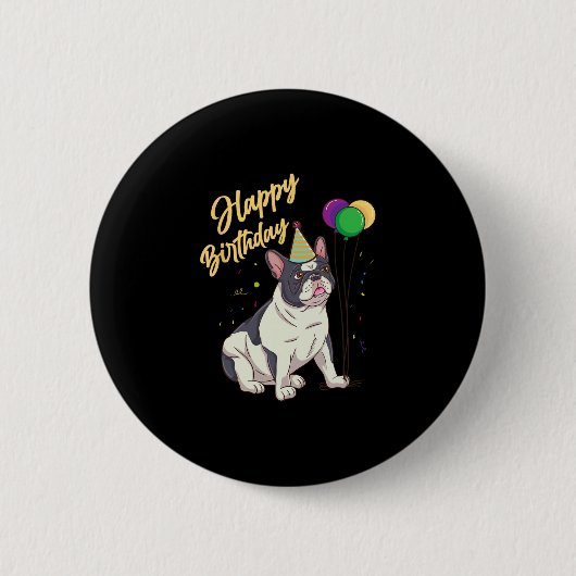 Verjaardag Franse Bulldog Ronde Button 5,7 Cm (Voorkant)