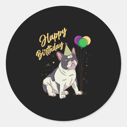 Verjaardag Franse Bulldog Ronde Sticker (Voorkant)