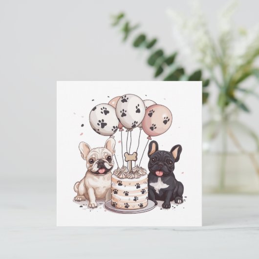 Verjaardag Franse Bulldogs Party Petten Kaart (Staand voorkant)