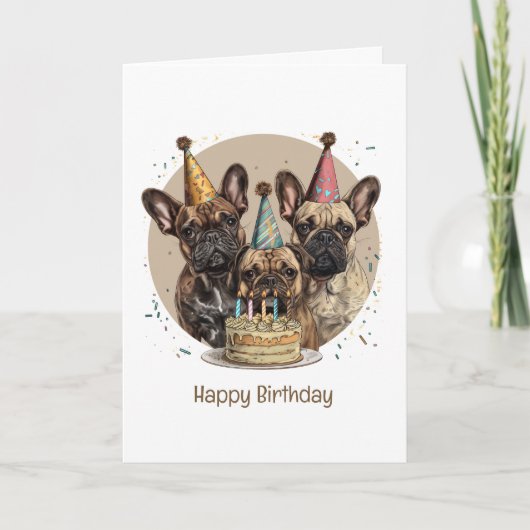 Verjaardag Franse Bulldogs Party Petten Kaart (Voorkant)