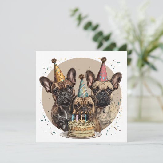 Verjaardag Franse Bulldogs Party Petten Kaart (Staand voorkant)