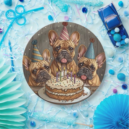 Verjaardag Franse Bulldogs Party Petten Papieren Bordje (Feest)