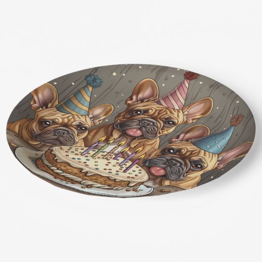 Verjaardag Franse Bulldogs Party Petten Papieren Bordje (Gekanteld)