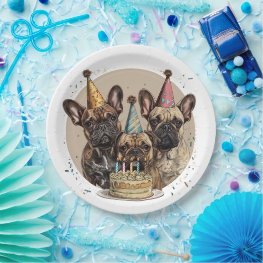 Verjaardag Franse Bulldogs Party Petten Papieren Bordje (Feest)