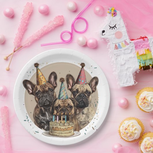 Verjaardag Franse Bulldogs Party Petten Papieren Bordje (Feest)