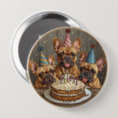 Verjaardag Franse Bulldogs Party Petten Ronde Button 4,0 Cm (Voorkant /achterkant)