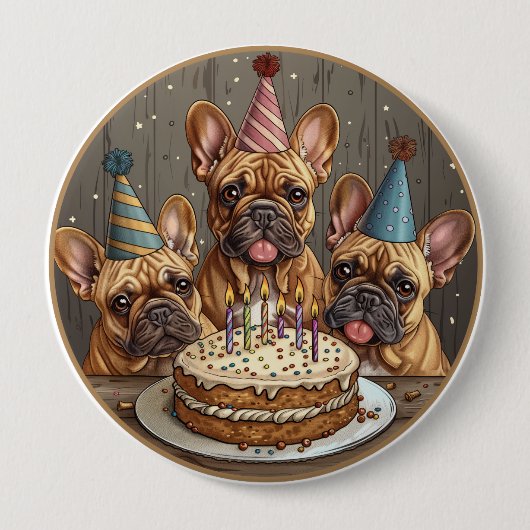 Verjaardag Franse Bulldogs Party Petten Ronde Button 4,0 Cm (Voorkant)