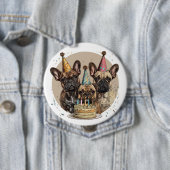 Verjaardag Franse Bulldogs Party Petten Ronde Button 4,0 Cm (In situ)