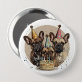 Verjaardag Franse Bulldogs Party Petten Ronde Button 4,0 Cm (Voorkant /achterkant)