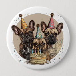 Verjaardag Franse Bulldogs Party Petten Ronde Button 4,0 Cm