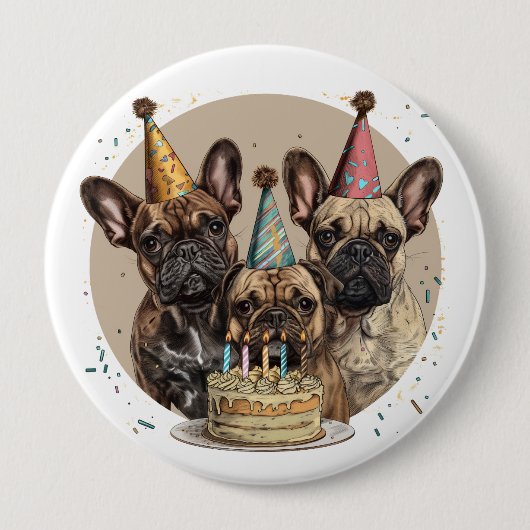 Verjaardag Franse Bulldogs Party Petten Ronde Button 4,0 Cm (Voorkant)