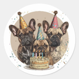Verjaardag Franse Bulldogs Party Petten Ronde Sticker
