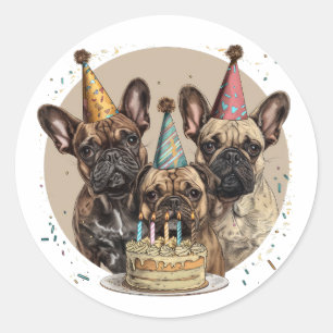 Verjaardag Franse Bulldogs Party Petten Ronde Sticker