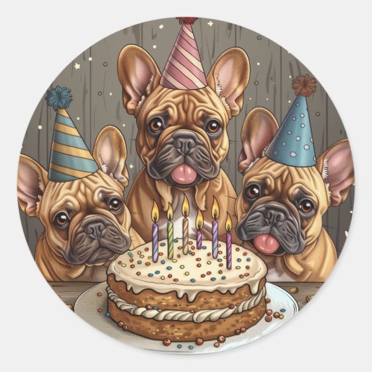 Verjaardag Franse Bulldogs Party Petten Ronde Sticker (Voorkant)