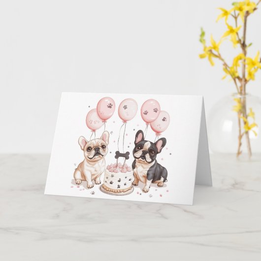 Verjaardag Franse Bulldogs Verjaardagstaart Kaart (Gele Bloem)