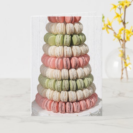 Verjaardag Franse Macaron Pastry Tiers Kaart (Gele Bloem)