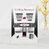 Verjaardag - Franse Zwart/Rode Cafe -/Wit Kaart (Gele Bloem)