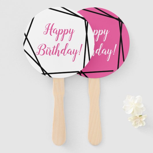 Verjaardag Funky Geometrische Roze Handventilator Handwaaier (Voorkant en achterkant)