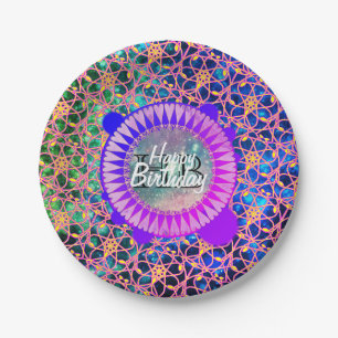 Verjaardag Galaxy Flower Mandala Monogram Papieren Bordje