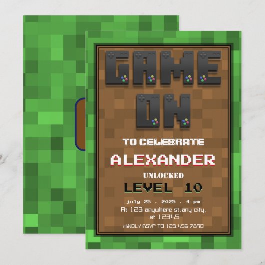 Verjaardag Gamer Level Up Uitnodiging (Voorkant / Achterkant)