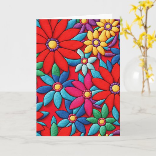 Verjaardag Geborduurd Daisy Design Kaart (Gele Bloem)