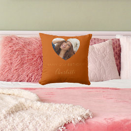 Verjaardag gebrande oranje foto naam script kussen