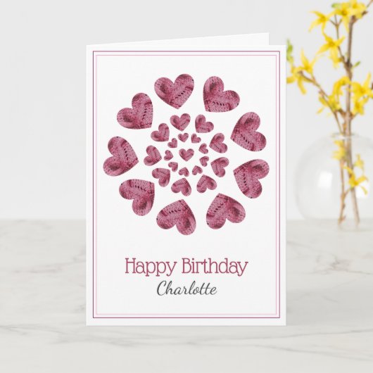 Verjaardag gebreide bloem hart kaart (Gele Bloem)