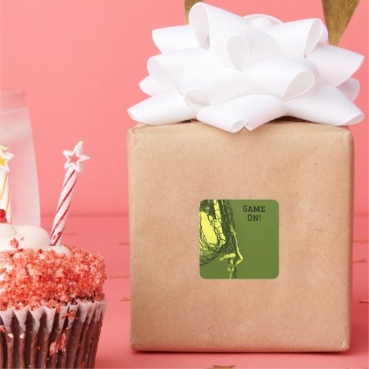 Verjaardag Geel Net & Volleybal Vierkante Sticker (Feest)