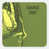 Verjaardag Geel Net & Volleybal Vierkante Sticker (Voorkant)