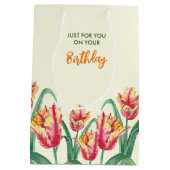 Verjaardag Geel Papegaai Tulpen Bloemen speciaal v Medium Cadeauzakje (Achterkant)