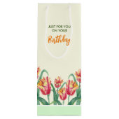 Verjaardag Geel Papegaai Tulpen Bloemen speciaal v Wijn Cadeautas (Achterkant)
