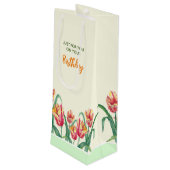 Verjaardag Geel Papegaai Tulpen Bloemen speciaal v Wijn Cadeautas (Achterkant Gekanteld)