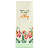 Verjaardag Geel Papegaai Tulpen Bloemen speciaal v Wijn Cadeautas (Voorkant)